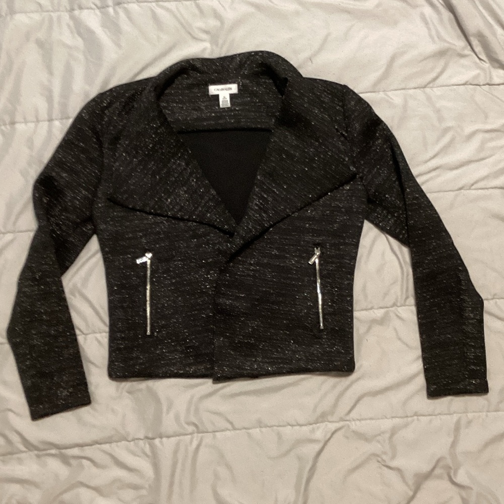 Calvin Klein Shimmering Black Jacket with Silver Zippers